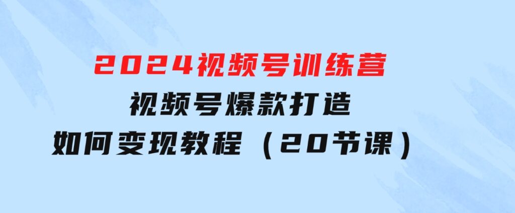 2024视频号训练营，视频号爆款打造，如何变现教程（20节课）-十一网创