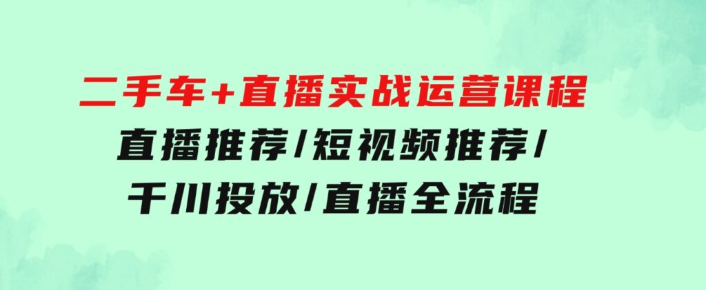 二手车+直播实战运营课程：直播推荐/短视频推荐/千川投放/直播全流程-十一网创