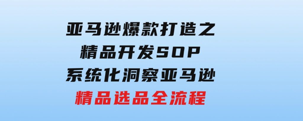 【训练营】亚马逊爆款打造之精品开发SOP，系统化洞察亚马逊精品选品全流程-十一网创