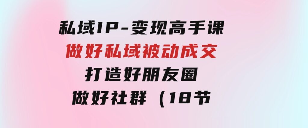 私域IP-变现高手课：做好私域被动成交，打造好朋友圈做好社群（18节）-十一网创