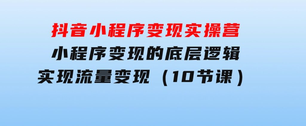 抖音小程序变现实操营，小程序变现的底层逻辑，实现流量变现（10节课）-十一网创