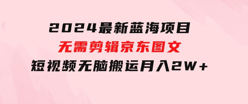 2024最新蓝海项目，无需剪辑，京东图文短视频无脑搬运月入2W+-十一网创