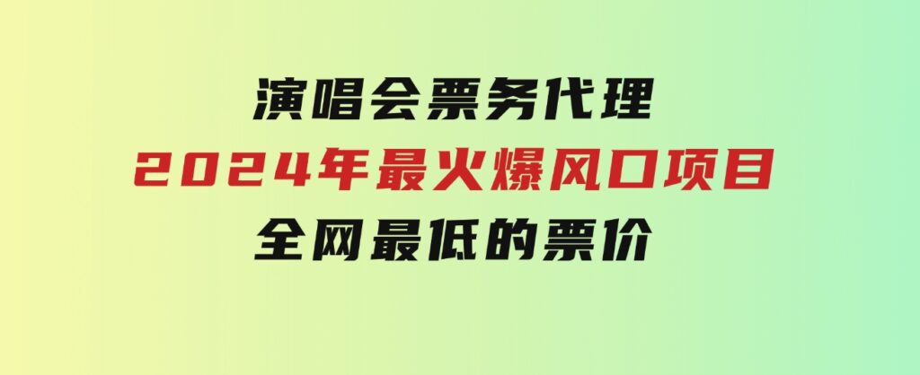 演唱会票务代理，2024年最火爆风口项目，全网最低的票价，小白一分钟上…-十一网创