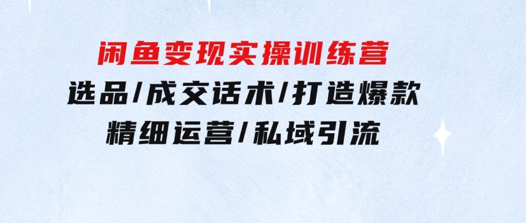 闲鱼变现实操训练营第2期：选品/成交话术/打造爆款/精细运营/私域引流-十一网创