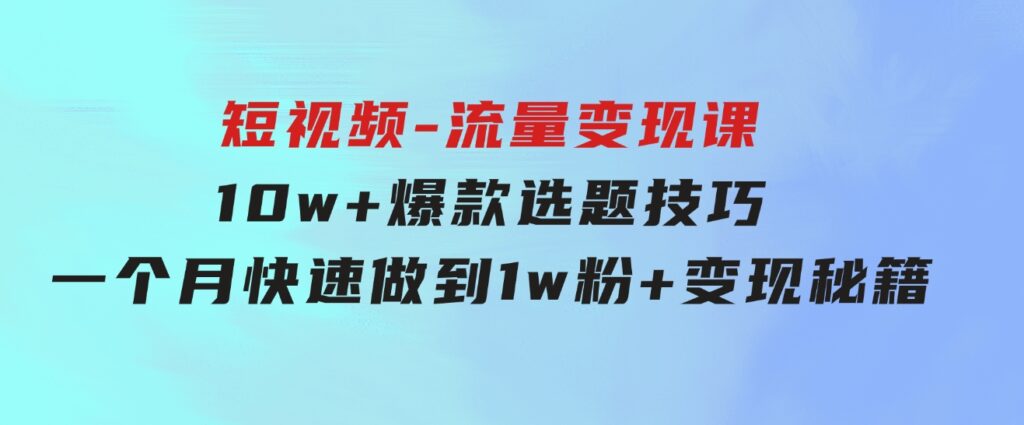 2024年短视频-流量变现课：10w+爆款选题技巧一个月快速做到1w粉+变现秘籍-十一网创