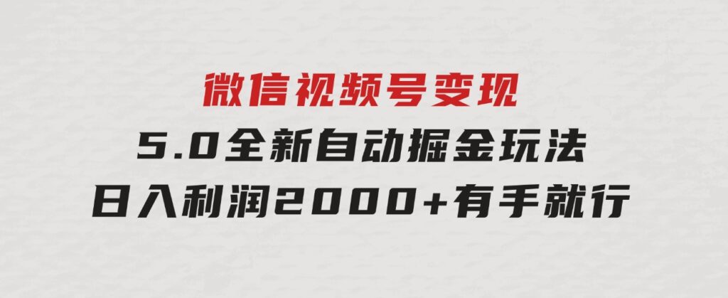 微信视频号变现，5.0全新自动掘金玩法，日入利润2000+有手就行-十一网创