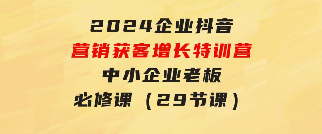 2024企业抖音-营销获客增长特训营，中小企业老板必修课（29节课）-十一网创