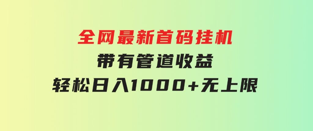 全网最新首码挂机，带有管道收益，轻松日入1000+无上限-十一网创