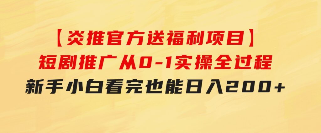 【炎推官方送福利项目】短剧推广从0-1实操全过程，新手小白看完也能日…-十一网创