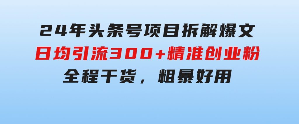 24年头条号项目拆解爆文，日均引流300+精准创业粉，全程干货，粗暴好用-十一网创