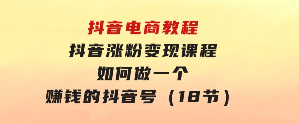 抖音电商教程：抖音涨粉变现课程：如何做一个赚钱的抖音号（18节）-十一网创