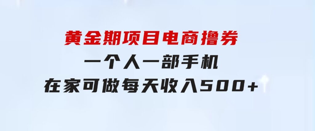 黄金期项目，电商撸券！一个人，一部手机，在家可做，每天收入500+-十一网创