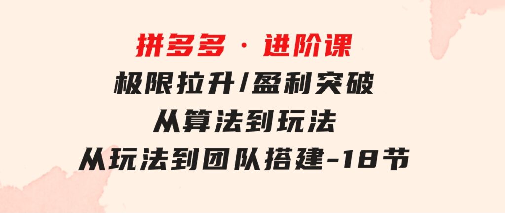 拼多多·进阶课：极限拉升/盈利突破：从算法到玩法从玩法到团队搭建-18节-十一网创