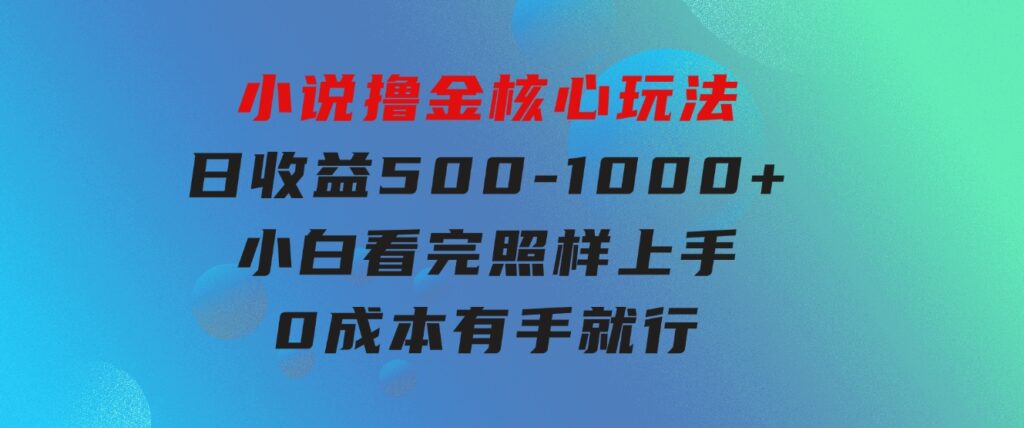 小说撸金核心玩法，日收益500-1000+，小白看完照样上手，0成本有手就行-十一网创