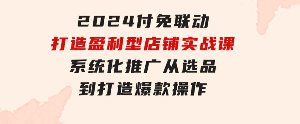 2024付免联动-打造盈利型店铺实战课，系统化推广从选品到打造爆款操作-十一网创