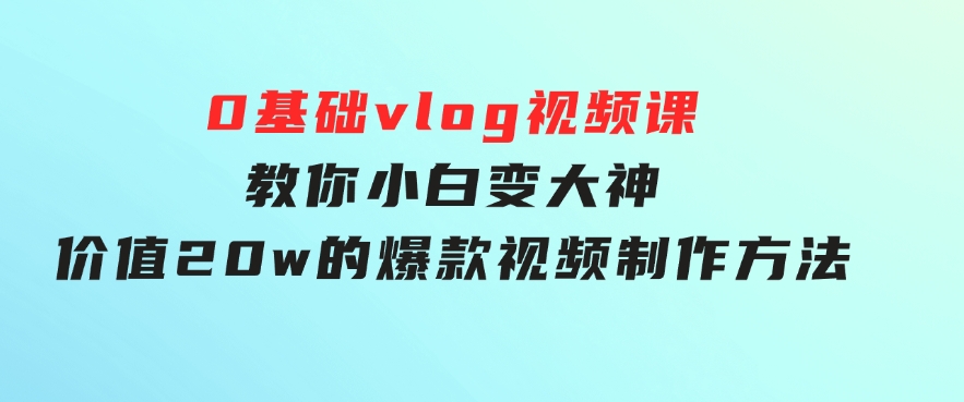 0基础vlog视频课教你小白变大神：价值20w的爆款视频制作方法-十一网创