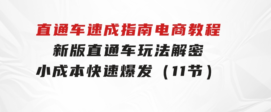 直通车速成指南电商教程：新版直通车玩法解密，小成本快速爆发（11节）-十一网创