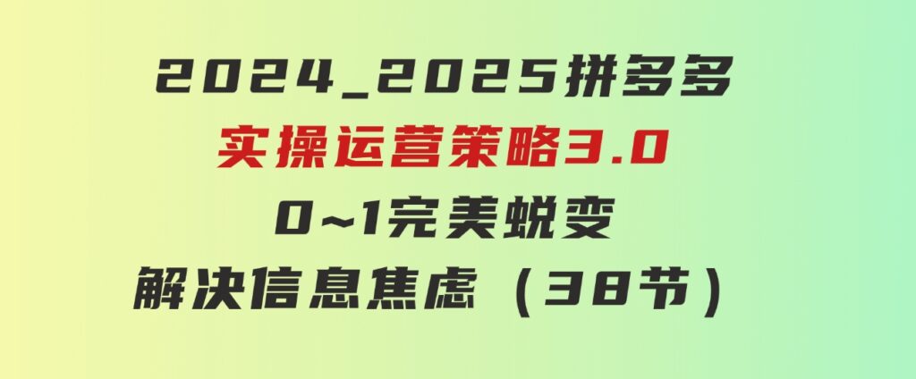 2024_2025拼多多实操运营策略3.0，0~1完美蜕变，解决信息焦虑（38节）-十一网创