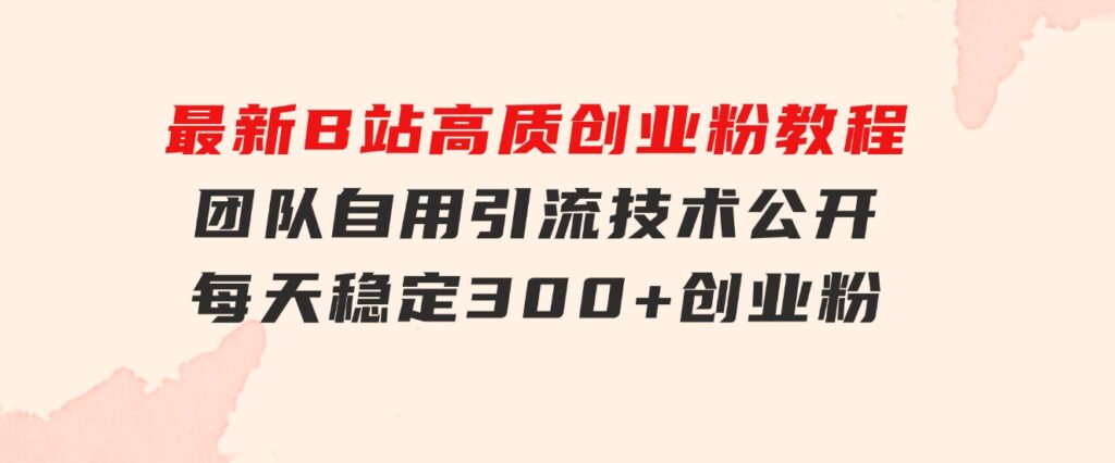 最新B站高质创业粉教程，团队自用引流技术公开，每天稳定300+创业粉-十一网创