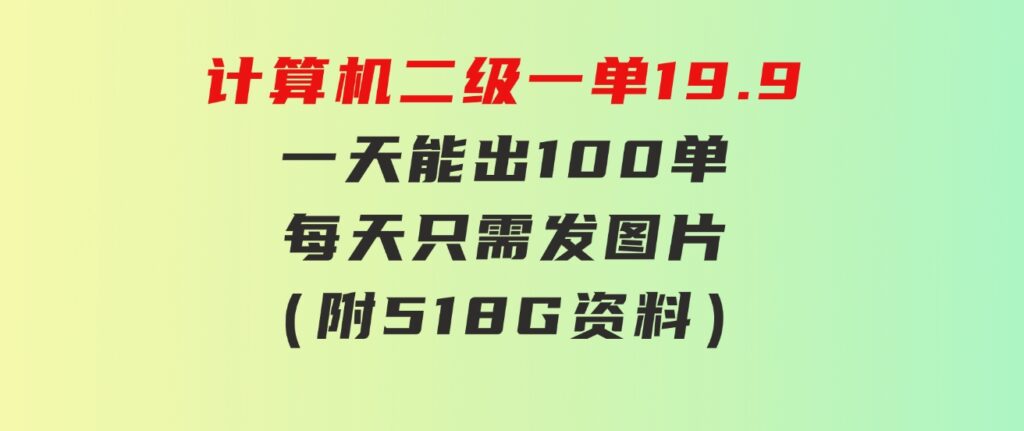 计算机二级，一单19.9一天能出100单，每天只需发发图片（附518G资料）-十一网创