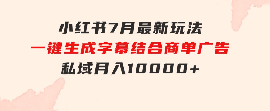 小红书7月最新玩法，一鍵生成字幕，结合商单广告，私域月入10000+-十一网创