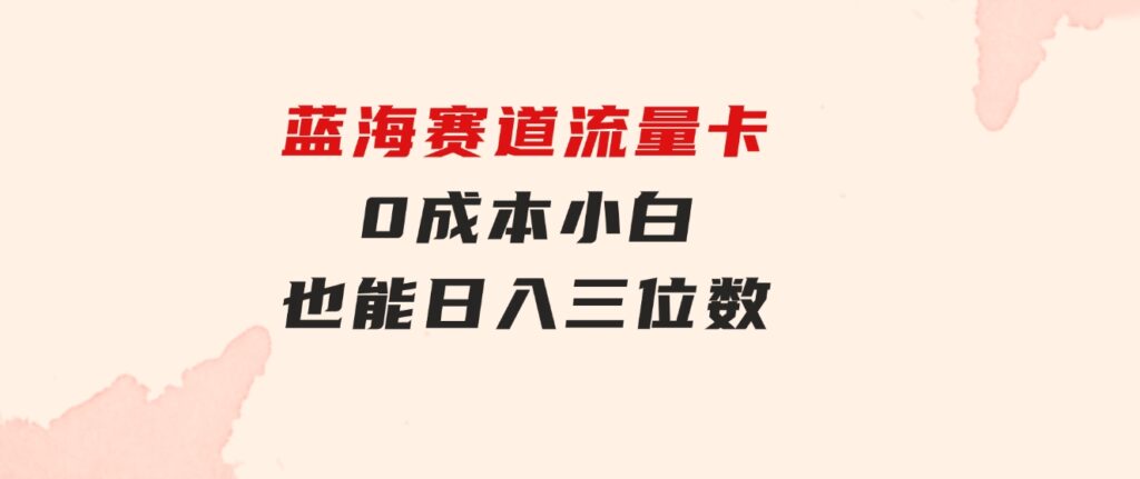 蓝海赛道流量卡0成本小白也能日入三位数-十一网创