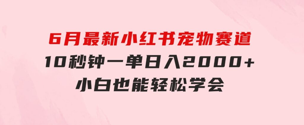 6月最新小红书宠物赛道，10秒钟一单，日入2000+，小白也能轻松学会-十一网创