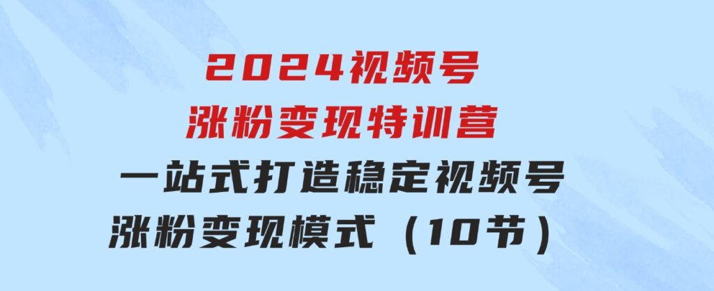 2024视频号-涨粉变现特训营：一站式打造稳定视频号涨粉变现模式（10节）-十一网创