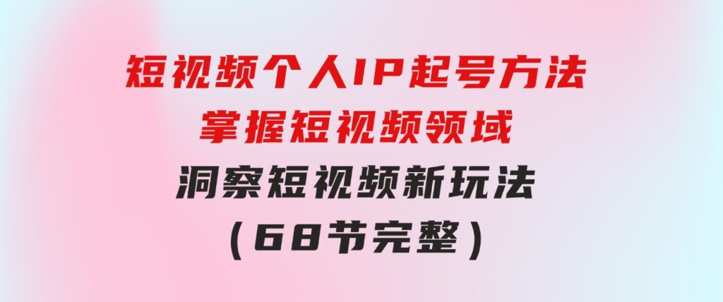 短视频个人IP起号方法，掌握短视频领域，洞察短视频新玩法（68节完整）-十一网创