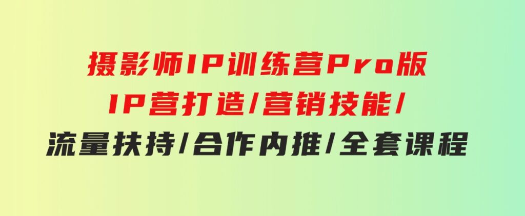 摄影师IP训练营Pro版，IP营打造/营销技能/流量扶持/合作内推/全套课程-十一网创