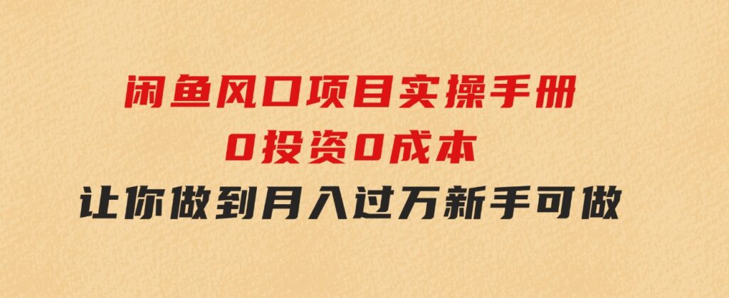 闲鱼风口项目实操手册，0投资0成本，让你做到，月入过万，新手可做-十一网创