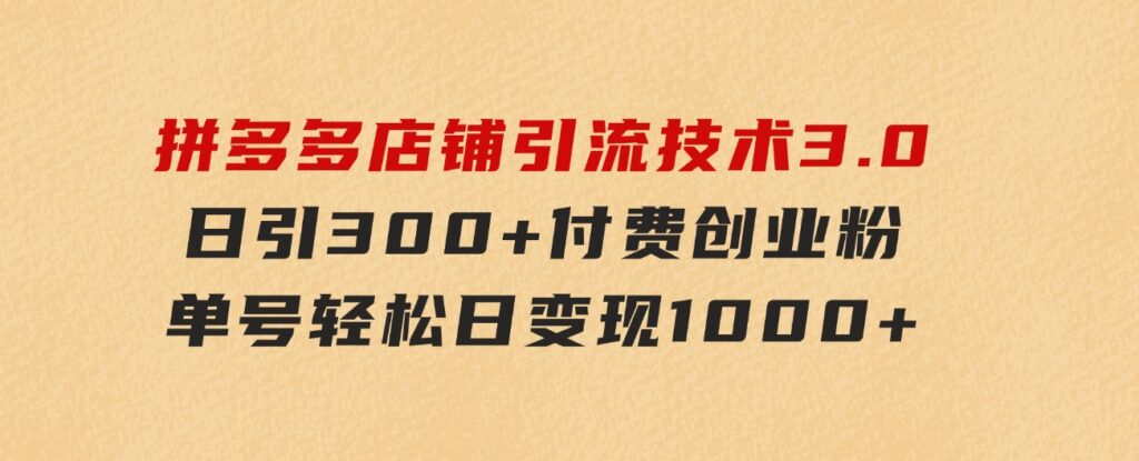 拼多多店铺引流技术3.0，日引300+付费创业粉，单号轻松日变现1000+-十一网创