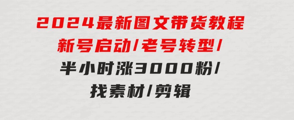 2024最新图文带货教程：新号启动/老号转型/半小时涨3000粉/找素材/剪辑-十一网创