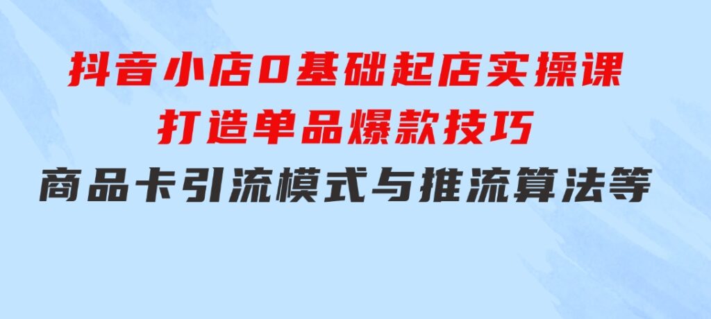 抖音小店0基础起店实操课，打造单品爆款技巧、商品卡引流模式与推流算法等-十一网创