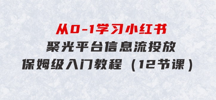 从0-1学习小红书聚光平台信息流投放，保姆级入门教程（12节课）-十一网创