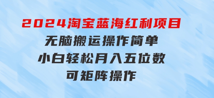 2024淘宝蓝海红利项目，无脑搬运操作简单，小白轻松月入五位数，可矩阵-十一网创