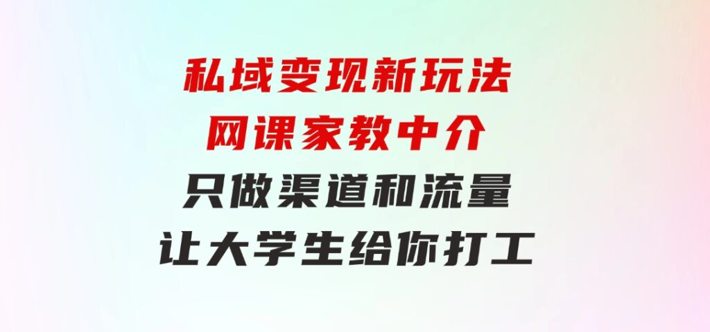 私域变现新玩法，网课家教中介，只做渠道和流量，让大学生给你打工-十一网创