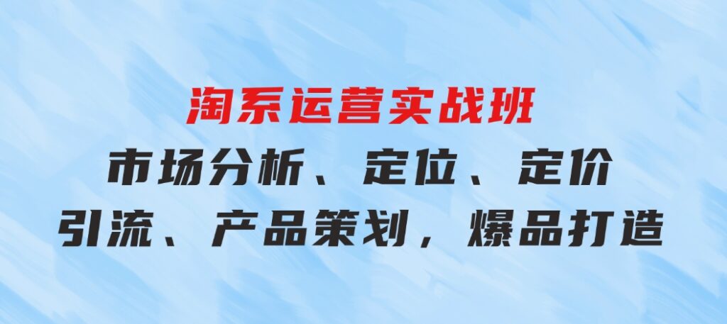 淘系运营实战班：市场分析、定位、定价、引流、产品策划，爆品打造-十一网创