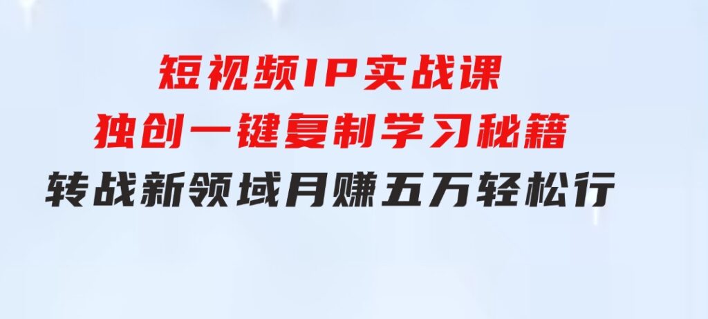 短视频IP实战课，独创一键复制学习秘籍，转战新领域，月赚五万轻松行-十一网创