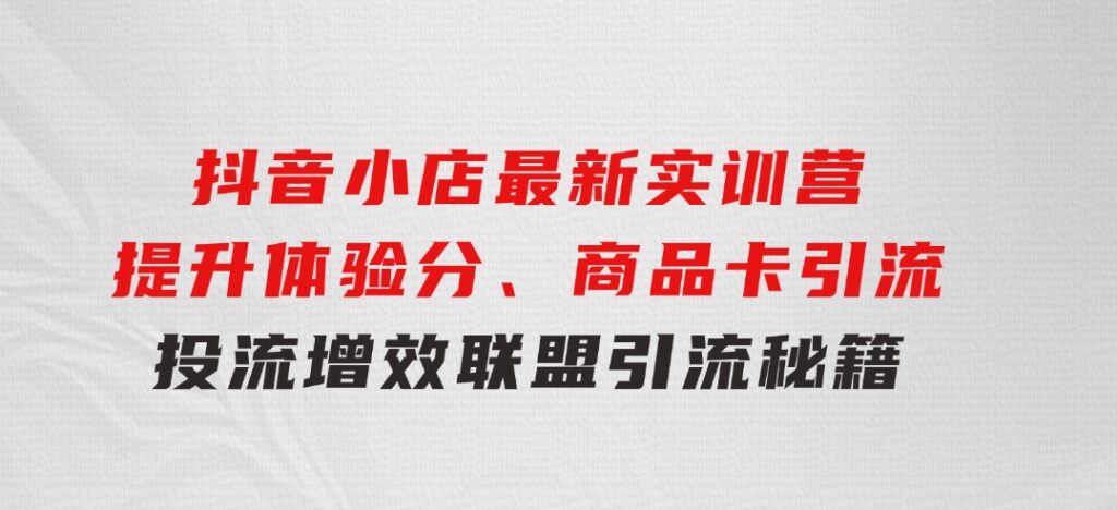 抖音小店最新实训营，提升体验分、商品卡引流，投流增效，联盟引流秘籍-十一网创