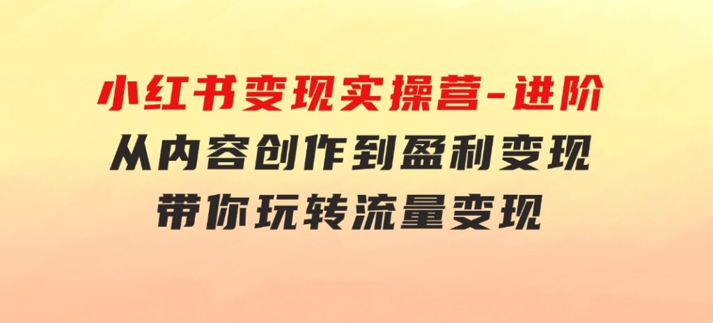 小红书变现实操营-进阶版：从内容创作到盈利变现，带你玩转流量变现-十一网创