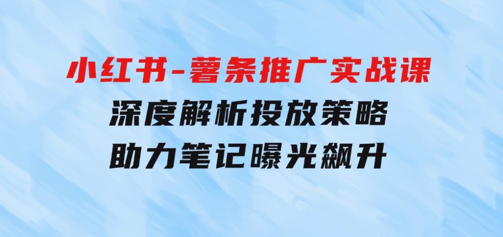 小红书-薯条推广实战课：深度解析投放策略，助力笔记曝光飙升-十一网创