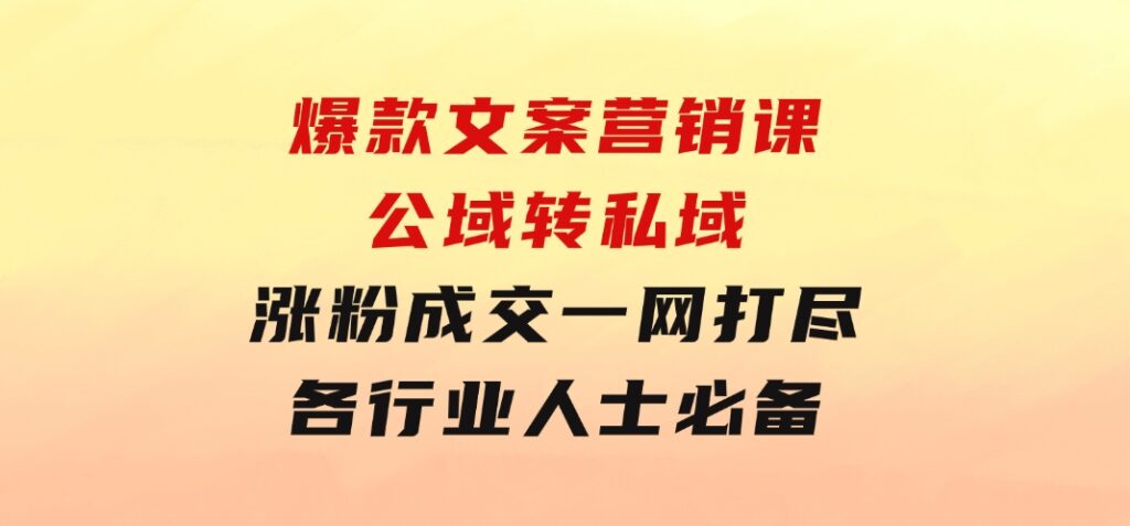 爆款文案营销课：公域转私域，涨粉成交一网打尽，各行业人士必备-十一网创