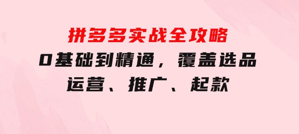 拼多多实战全攻略：0基础到精通，覆盖选品、运营、推广、起款-十一网创