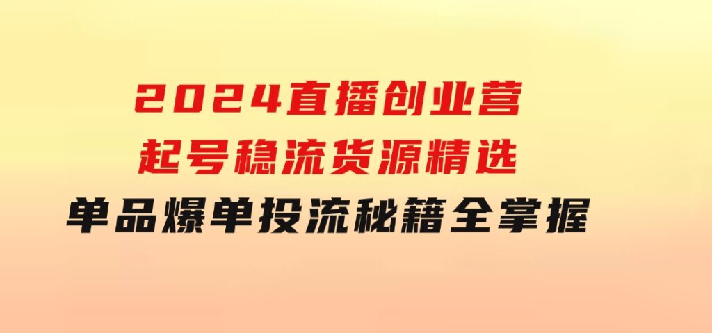 2024直播创业营：起号稳流，货源精选，单品爆单，投流秘籍全掌握-十一网创