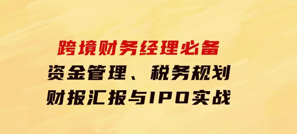 跨境财务经理必备：资金管理、税务规划、财报汇报与IPO实战-十一网创