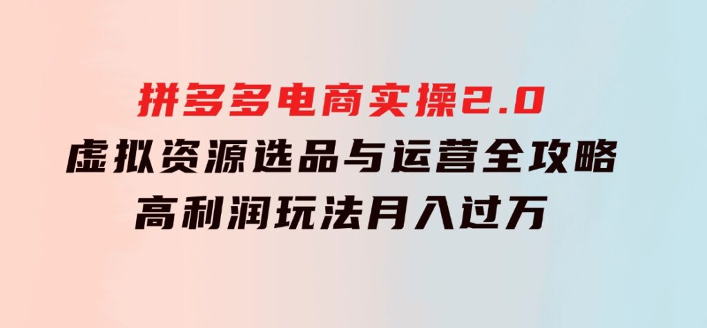 拼多多电商实操2.0：虚拟资源选品与运营全攻略，高利润玩法，月入过万-十一网创