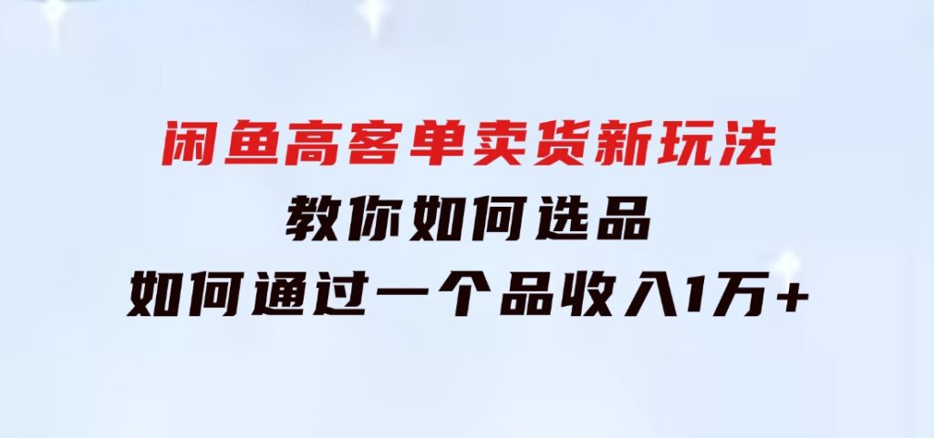 闲鱼高客单卖货新玩法，教你如何选品，如何通过一个品收入1万+-十一网创