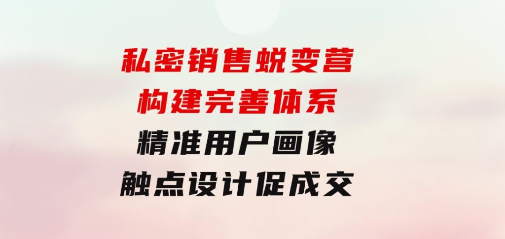 私密销售蜕变营：构建完善体系，精准用户画像，触点设计促成交-十一网创