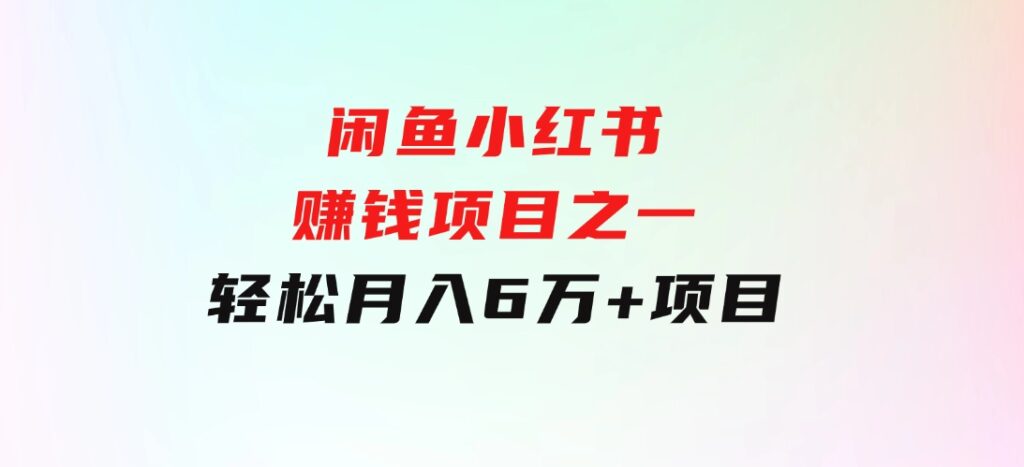 闲鱼小红书赚钱项目之一，轻松月入6万+项目-十一网创